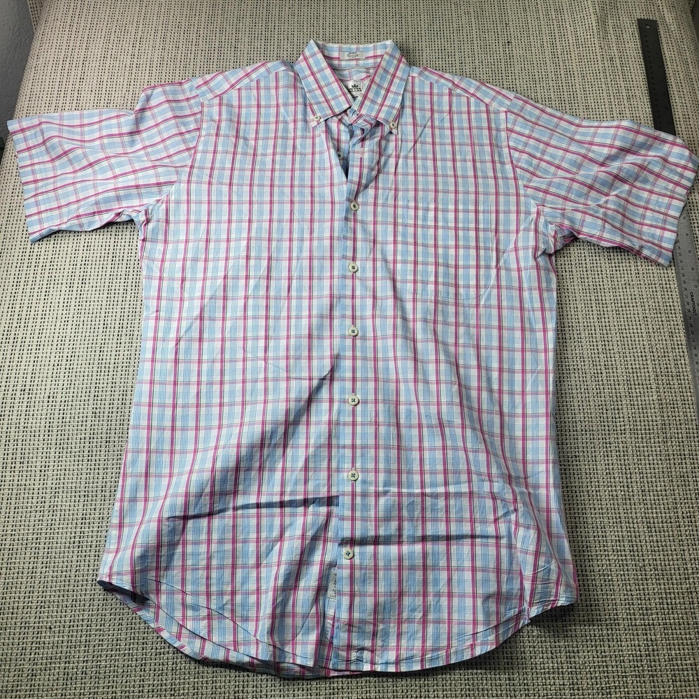Peter Millar Shirt Mens Medium Multicolor Plaid Short Sleeve Button Front Casual
